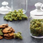 A jar of cannabis buds next to cookies