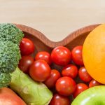 Heart shaped bowl with fruit and veggies