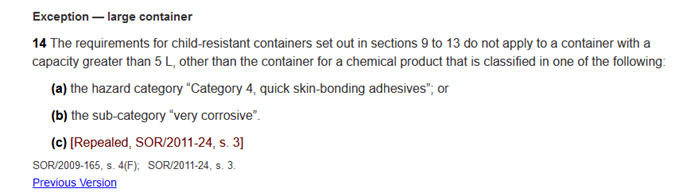 large container exemption